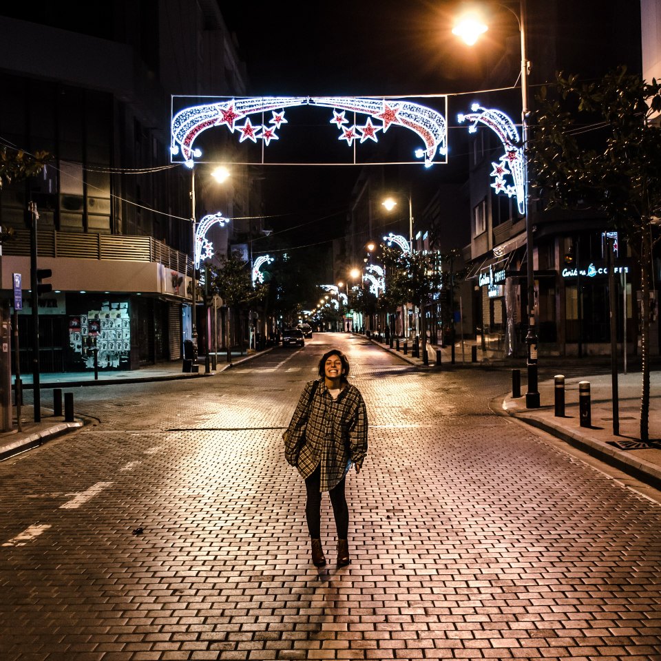 A picture I took of Hamra a couple of years ago, with my friend May in the middle (it was 4 am, hence the emptiness)